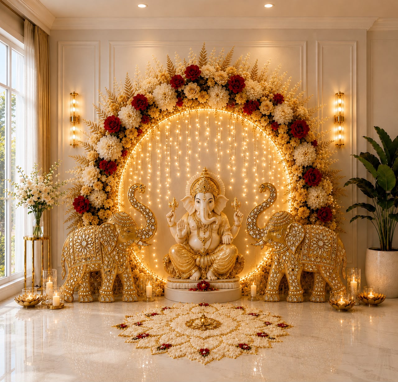 Golden Elephant Ganesh Arch decor theme
